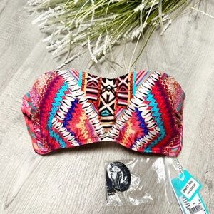 Seafolly Australia colorful Tribal Print Bandeau Bikini Top, NEW with tags
